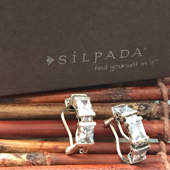 Silpada Sterling Silver Cubic Zirconia Clip on Hoop Earrings - Picture 2 of 7